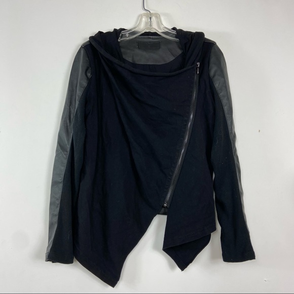 Blank NYC faux leather and cotton a symmetrical geometric cross zip jacket. sm - Picture 3 of 10